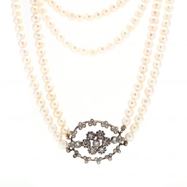 double-strand-pearl-necklace-with-vintage-gold-and-diamond-clasp