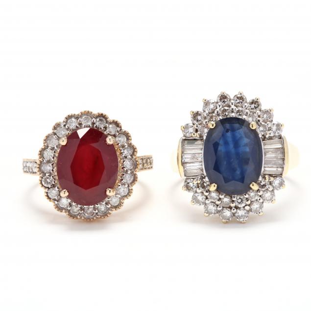 two-gold-gemstone-and-diamond-rings