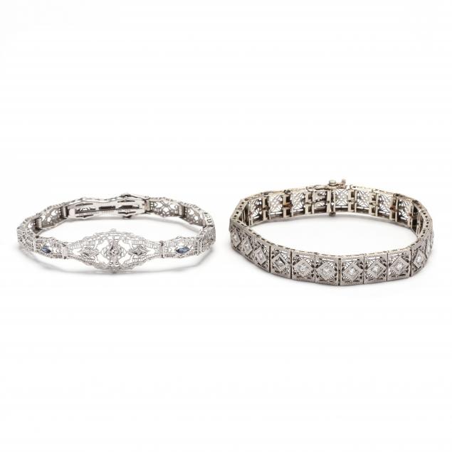 two-14kt-white-gold-and-diamond-bracelets