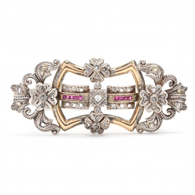 antique-gold-silver-diamond-and-ruby-brooch