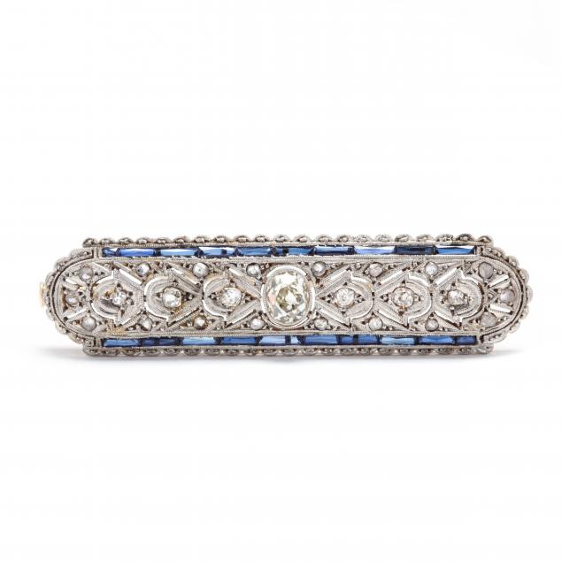 antique-platinum-gold-diamond-and-synthetic-sapphire-brooch