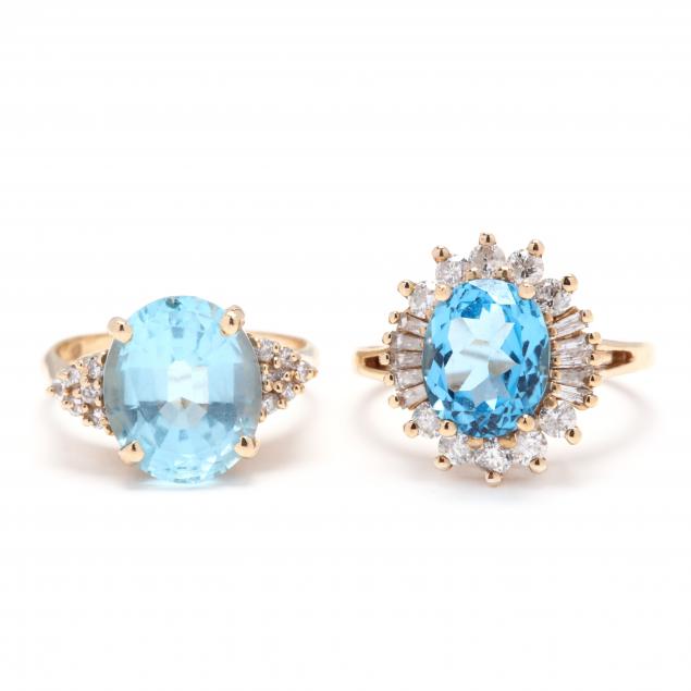 two-gold-blue-topaz-and-diamond-rings