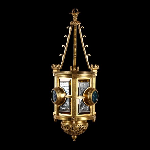 antique-continental-dore-bronze-and-stained-glass-hanging-light