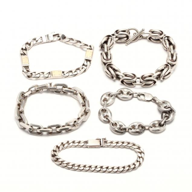 five-silver-link-bracelets