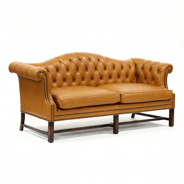 Chippendale Style Tufted Leather Sofa, Chippendale Leather Sofa