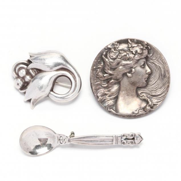 two-sterling-silver-georg-jensen-brooches-and-an-art-nouveau-brooch