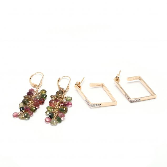 two-pairs-14kt-gold-gemstone-earrings