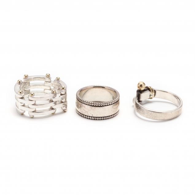 Three 18KT Gold and Sterling Silver Rings, Tiffany & Co