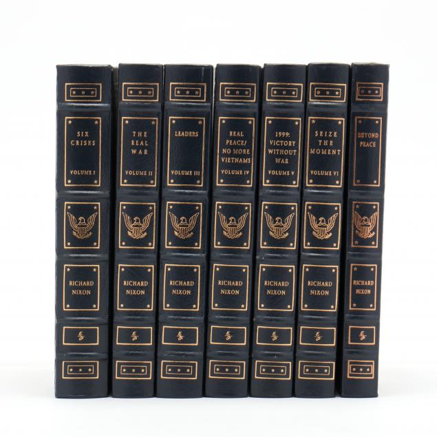 set-of-seven-finely-bound-easton-press-books-by-richard-nixon-one-signed