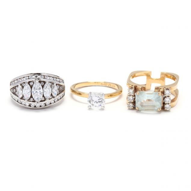 three-gold-and-gold-filled-gem-set-rings
