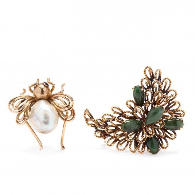 two-gold-and-gem-set-brooches