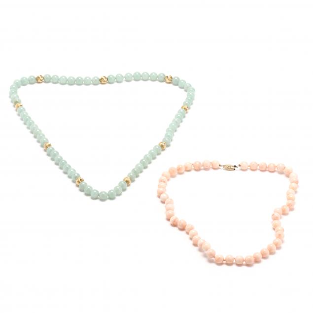 a-coral-bead-necklace-and-a-jade-bead-necklace