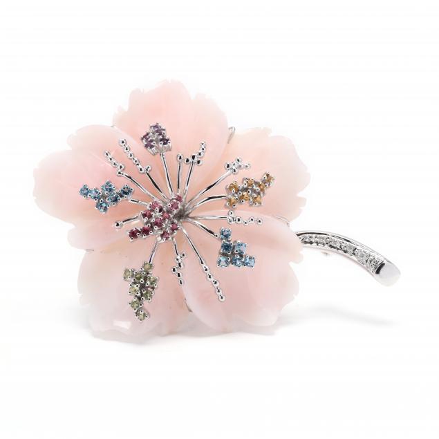 18kt-white-gold-pink-opal-and-gem-set-flower-brooch-pendant-king-s