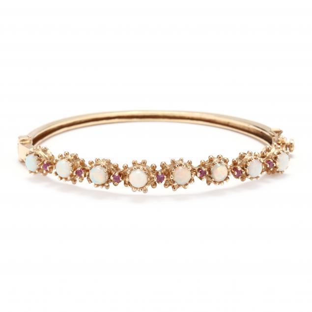 14kt-gold-opal-and-ruby-bangle-bracelet