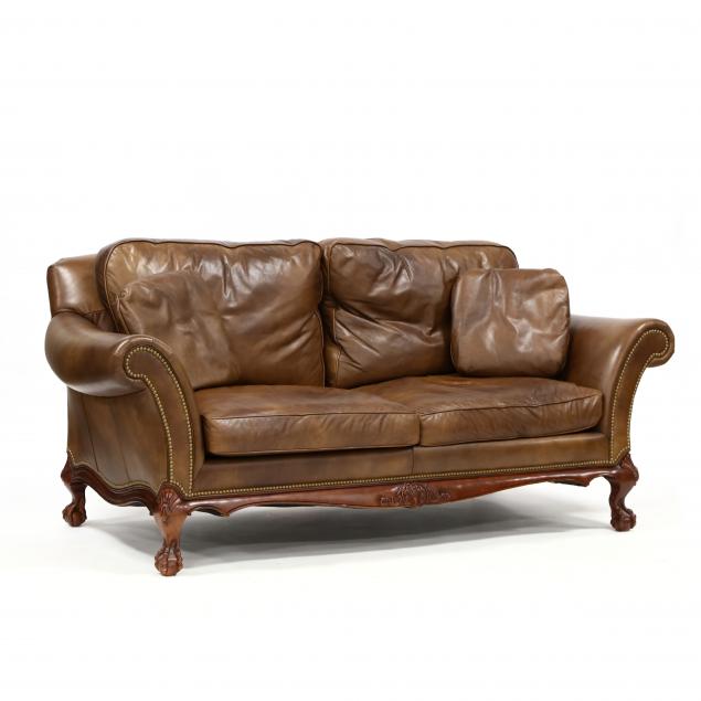 hancock-moore-leather-chippendale-style-loveseat