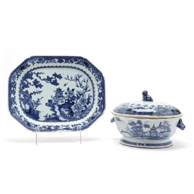 a-chinese-export-porcelain-blue-and-white-platter-and-tureen