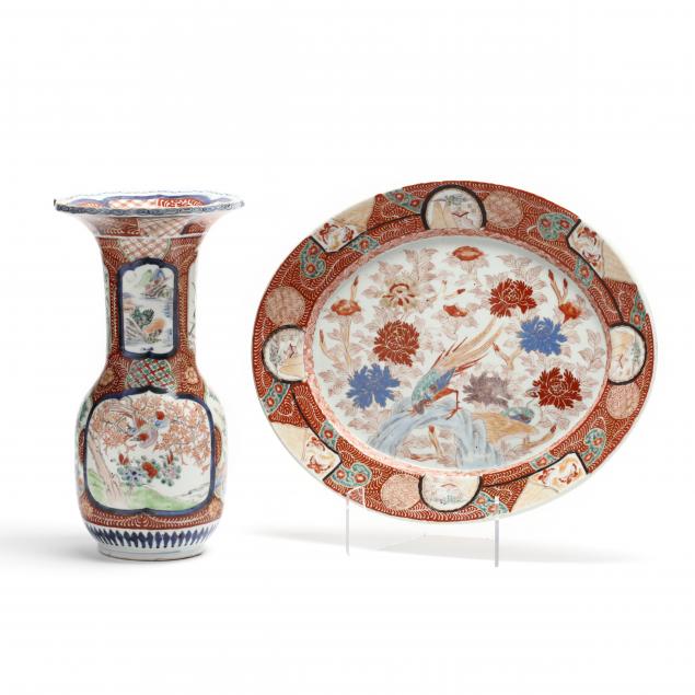 a-japanese-arita-imari-porcelain-vase-and-oval-tray