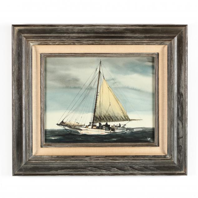 ernest-c-towler-nc-ca-1927-2015-portrait-of-a-sailing-rig-with-a-life-boat