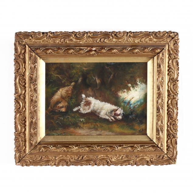 antique-diminutive-painting-of-two-terriers-hunting