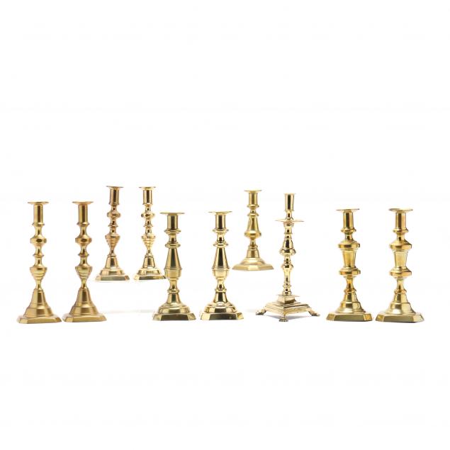 ten-antique-brass-candlesticks