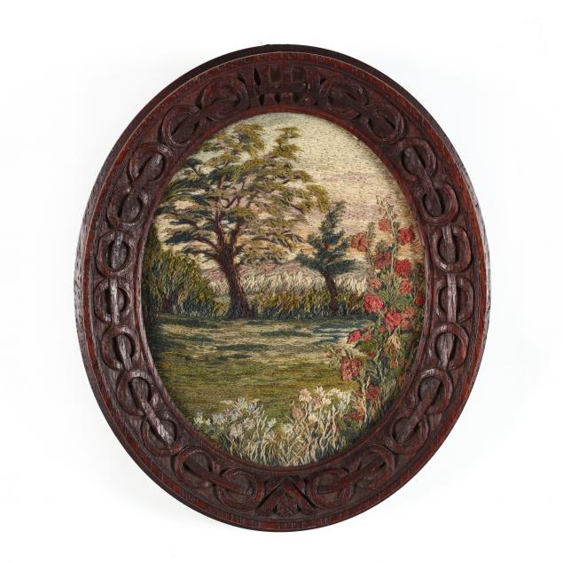 antique-pastoral-needlework-in-arts-and-crafts-carved-frame