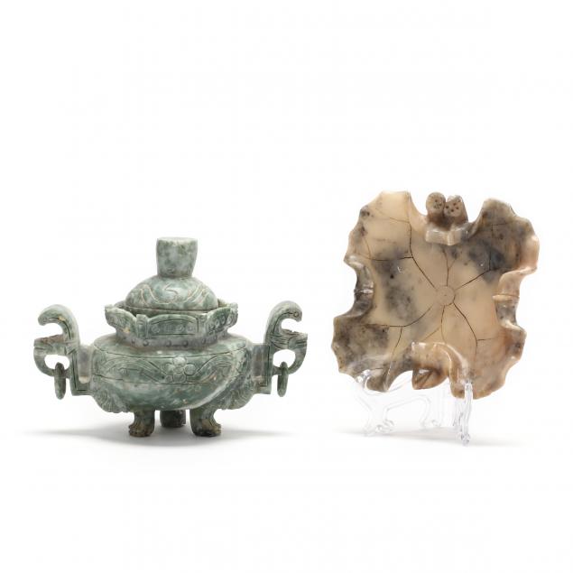 a-chinese-soapstone-covered-urn-and-a-hardstone-leaf-tray