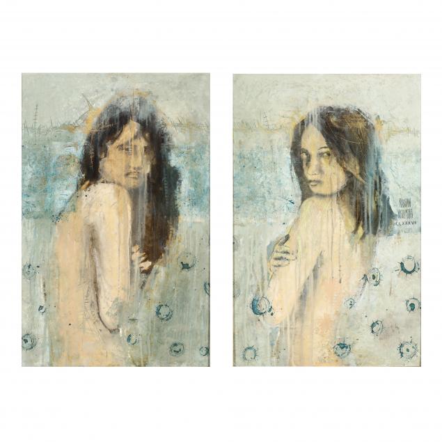 rene-rabadan-nishimura-mexican-20th-21st-century-a-pair-of-paintings-woman-looking-over-her-shoulder