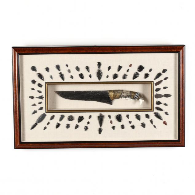 shadowbox-frame-display-of-79-obsidian-arrowheads-and-an-obsidian-knife