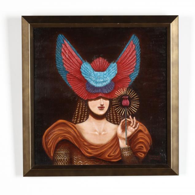 francisco-de-anda-mexican-20th-21st-century-woman-in-a-winged-headdress-with-flower