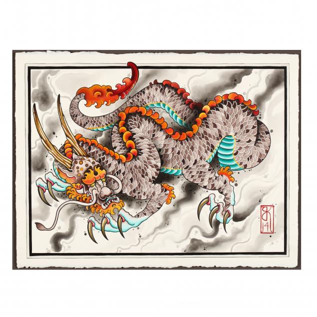 chinese-school-21st-century-painting-of-an-stylized-asian-dragon