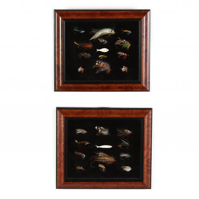 two-shadowbox-displays-of-assorted-fishing-flies