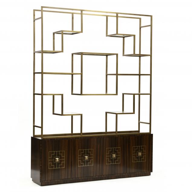 theodore-alexander-figured-walnut-and-brass-etagere