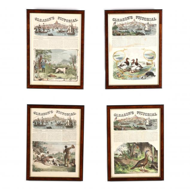 four-framed-front-pages-of-i-gleanson-s-pictorial-i-with-hunting-scenes