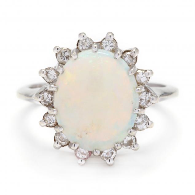 14KT White Gold, Opal, and Diamond Ring (Lot 2065 - Estate Jewelry ...