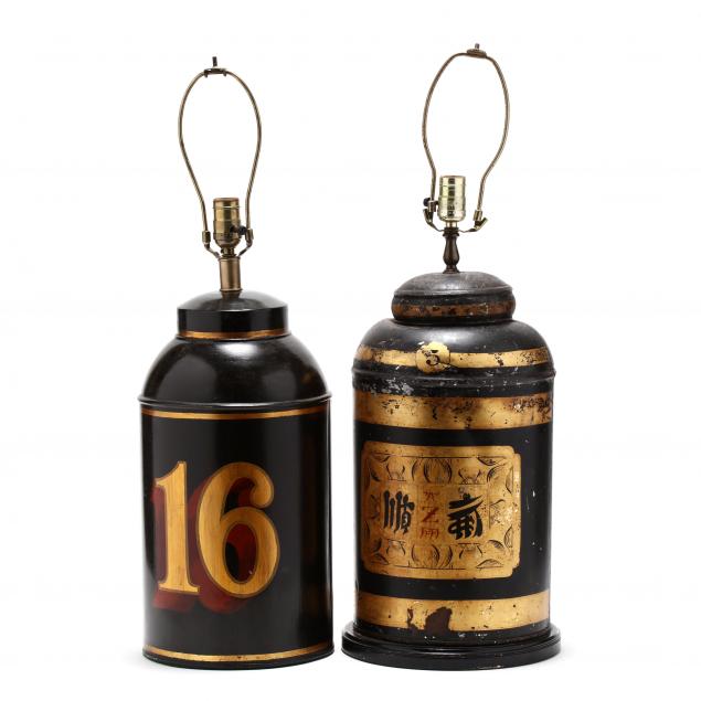 two-antique-tole-tea-canister-table-lamps