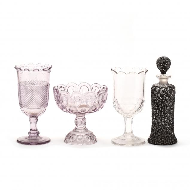 three-pressed-glass-stemmed-items-and-a-decanter