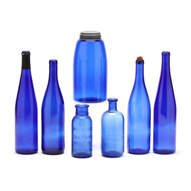 group-of-seven-cobalt-glass-containers