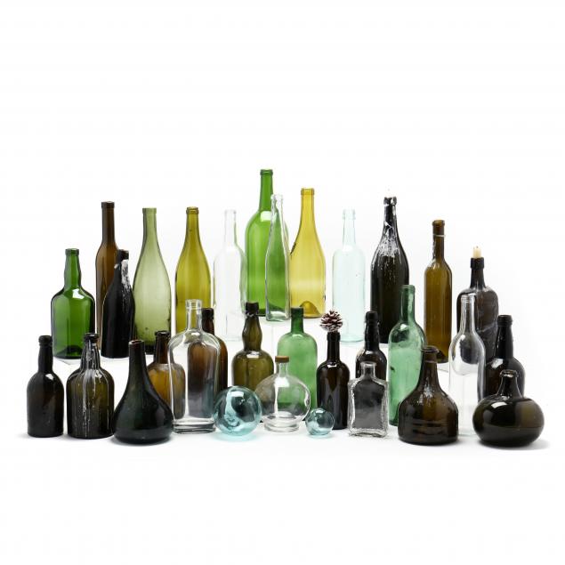 lot-of-30-glass-bottles-and-two-blown-glass-balls