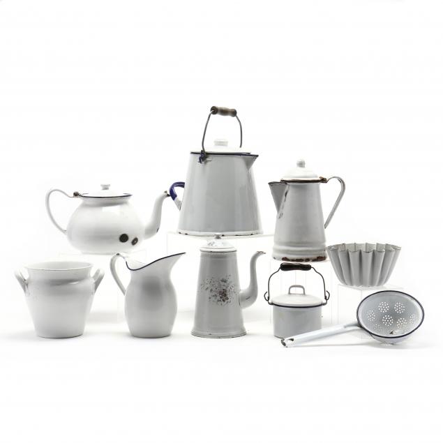 nine-white-enamel-ware-items