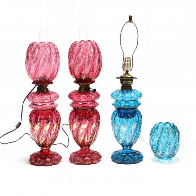 three-antique-bohemian-glass-oil-lamps