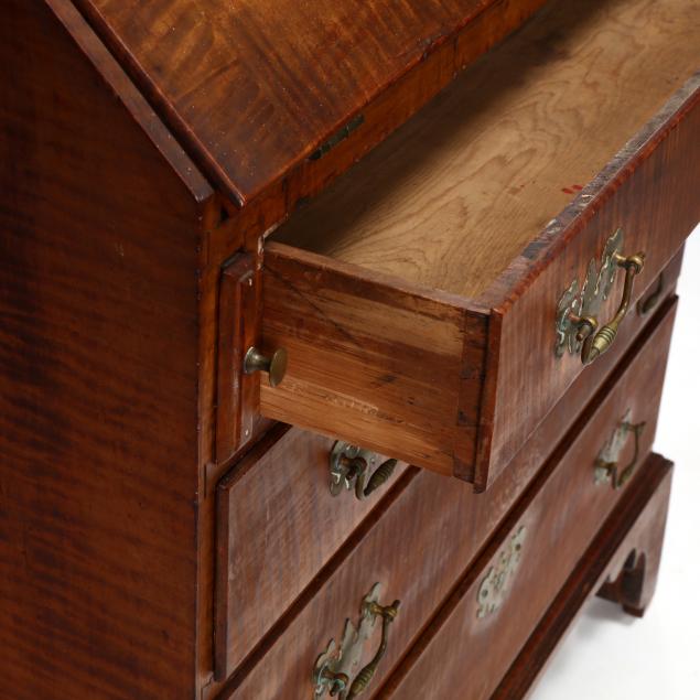 antique tiger maple fall front desk galleried top antique tiger maple fall front desk galleried top