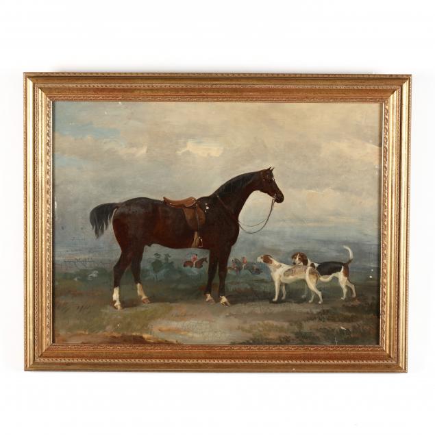 an-antique-english-school-portrait-of-a-horse-and-two-hounds