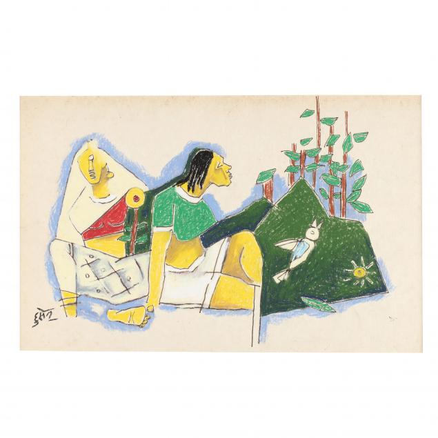 m-f-husain-indian-1915-2011-lady-with-green-blouse