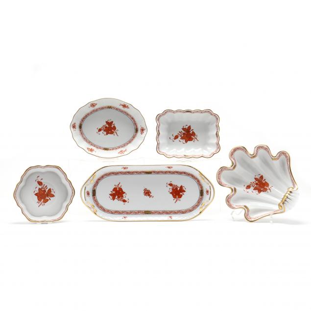 five-herend-porcelain-accessory-dishes-chinese-bouquet-rust