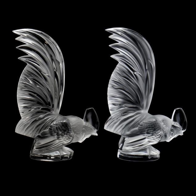 lalique-pair-of-i-coq-nain-i-glass-car-mascots