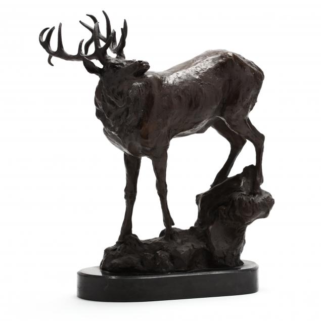 small-bronze-of-a-bugling-elk-signed