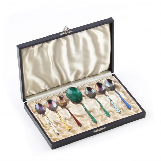 a-set-of-seven-danish-sterling-silver-and-enamel-demitasse-spoons