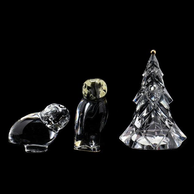 Baccarat Crystal Christmas Tree and Owls (Lot 2466 The Collection of