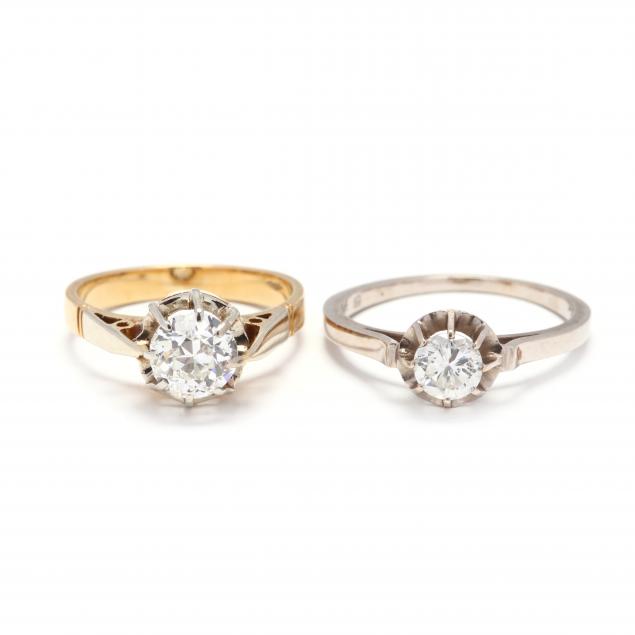 two-vintage-18kt-gold-and-diamond-rings