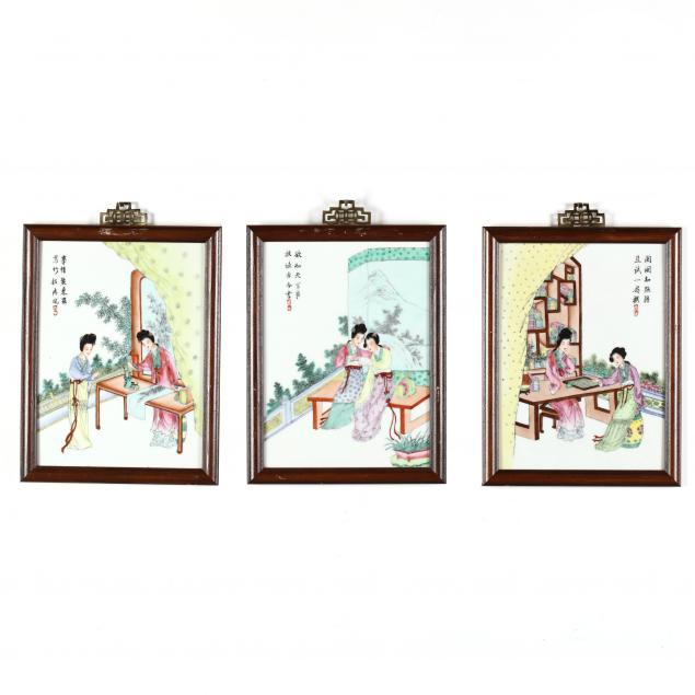 three-chinese-famille-rose-porcelain-plaques